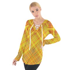 Orange Madras Plaid Tie Up Tee by SpinnyChairDesigns