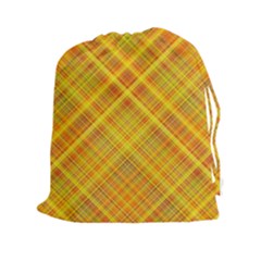 Orange Madras Plaid Drawstring Pouch (2xl) by SpinnyChairDesigns