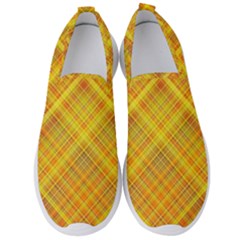 Orange Madras Plaid Men s Slip On Sneakers by SpinnyChairDesigns