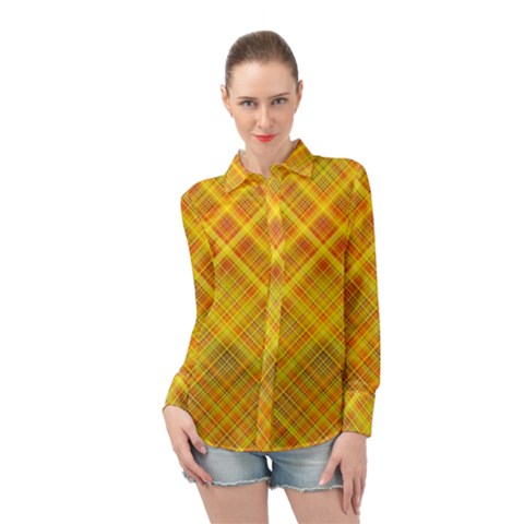 Orange Madras Plaid Long Sleeve Chiffon Shirt by SpinnyChairDesigns