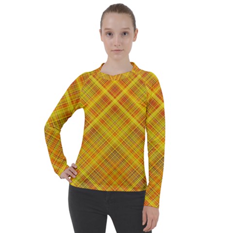 Orange Madras Plaid Women s Pique Long Sleeve Tee by SpinnyChairDesigns