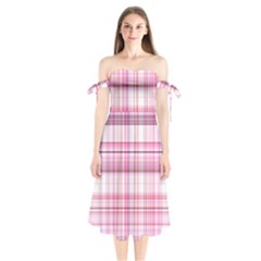 Pink Madras Plaid Shoulder Tie Bardot Midi Dress by SpinnyChairDesigns