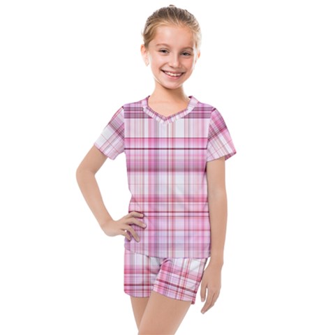 Pink Madras Plaid Kids  Mesh Tee And Shorts Set by SpinnyChairDesigns