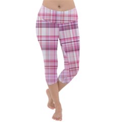 Pink Madras Plaid Lightweight Velour Capri Yoga Leggings by SpinnyChairDesigns