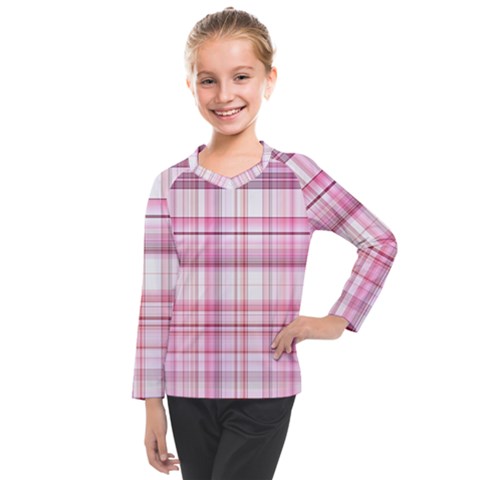 Pink Madras Plaid Kids  Long Mesh Tee by SpinnyChairDesigns