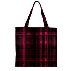 Pink Black Punk Plaid Zipper Grocery Tote Bag by SpinnyChairDesigns