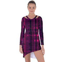 Pink Black Punk Plaid Asymmetric Cut-out Shift Dress by SpinnyChairDesigns