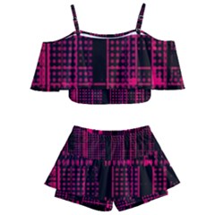 Pink Black Punk Plaid Kids  Off Shoulder Skirt Bikini by SpinnyChairDesigns