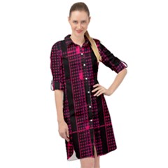 Pink Black Punk Plaid Long Sleeve Mini Shirt Dress by SpinnyChairDesigns