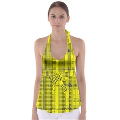 Black Yellow Punk Plaid Babydoll Tankini Top by SpinnyChairDesigns