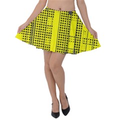 Black Yellow Punk Plaid Velvet Skater Skirt by SpinnyChairDesigns
