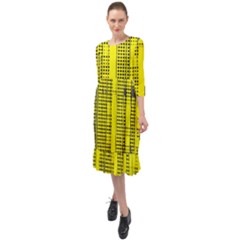 Black Yellow Punk Plaid Ruffle End Midi Chiffon Dress by SpinnyChairDesigns