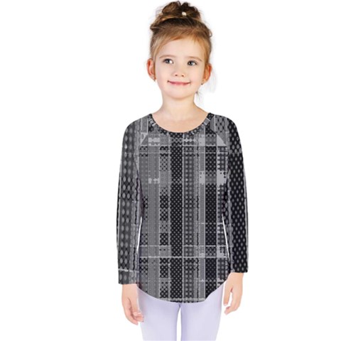 Black Punk Plaid Kids  Long Sleeve Tee by SpinnyChairDesigns