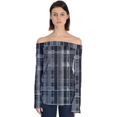 Black Punk Plaid Off Shoulder Long Sleeve Top by SpinnyChairDesigns