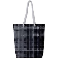 Black Punk Plaid Full Print Rope Handle Tote (small) by SpinnyChairDesigns