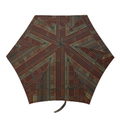 Rust Brown Grunge Plaid Mini Folding Umbrellas by SpinnyChairDesigns