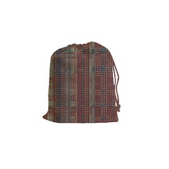 Rust Brown Grunge Plaid Drawstring Pouch (small) by SpinnyChairDesigns