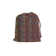 Rust Brown Grunge Plaid Drawstring Pouch (medium) by SpinnyChairDesigns