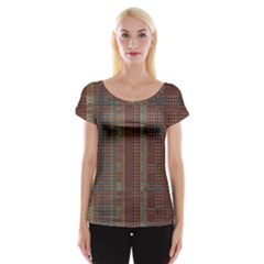 Rust Brown Grunge Plaid Cap Sleeve Top by SpinnyChairDesigns