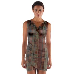 Rust Brown Grunge Plaid Wrap Front Bodycon Dress by SpinnyChairDesigns