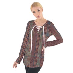 Rust Brown Grunge Plaid Tie Up Tee by SpinnyChairDesigns