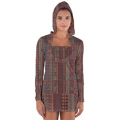 Rust Brown Grunge Plaid Long Sleeve Hooded T-shirt by SpinnyChairDesigns