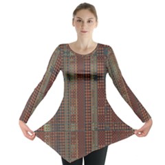 Rust Brown Grunge Plaid Long Sleeve Tunic  by SpinnyChairDesigns