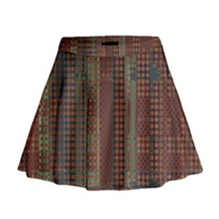 Rust Brown Grunge Plaid Mini Flare Skirt by SpinnyChairDesigns