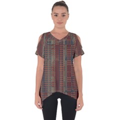 Rust Brown Grunge Plaid Cut Out Side Drop Tee by SpinnyChairDesigns