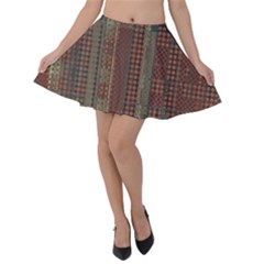 Rust Brown Grunge Plaid Velvet Skater Skirt by SpinnyChairDesigns