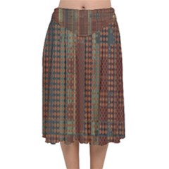 Rust Brown Grunge Plaid Velvet Flared Midi Skirt by SpinnyChairDesigns