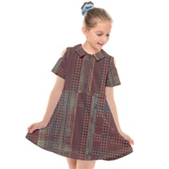 Rust Brown Grunge Plaid Kids  Short Sleeve Shirt Dress by SpinnyChairDesigns