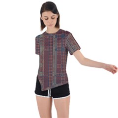 Rust Brown Grunge Plaid Asymmetrical Short Sleeve Sports Tee by SpinnyChairDesigns