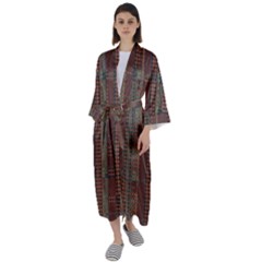 Rust Brown Grunge Plaid Maxi Satin Kimono