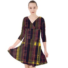 Red Yellow Black Punk Plaid Quarter Sleeve Front Wrap Dress by SpinnyChairDesigns