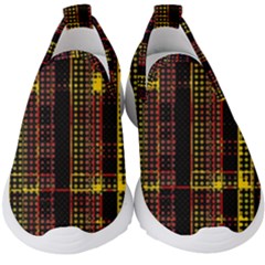 Red Yellow Black Punk Plaid Kids  Slip On Sneakers by SpinnyChairDesigns