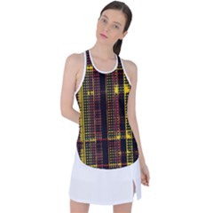 Red Yellow Black Punk Plaid Racer Back Mesh Tank Top by SpinnyChairDesigns