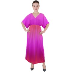 Fuchsia Ombre Color  V-neck Boho Style Maxi Dress by SpinnyChairDesigns