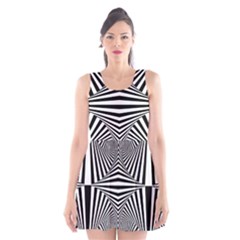 Black And White Stripes Scoop Neck Skater Dress by SpinnyChairDesigns