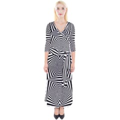 Black And White Stripes Quarter Sleeve Wrap Maxi Dress