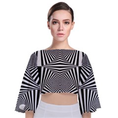 Black And White Stripes Tie Back Butterfly Sleeve Chiffon Top