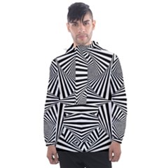 Black And White Stripes Men s Front Pocket Pullover Windbreaker by SpinnyChairDesigns