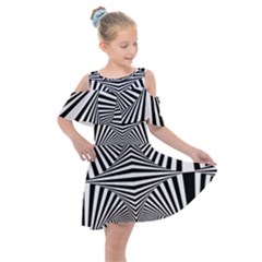 Black And White Stripes Kids  Shoulder Cutout Chiffon Dress