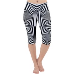 Black And White Stripes Lightweight Velour Cropped Yoga Leggings by SpinnyChairDesigns