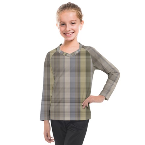 Beige Tan Madras Plaid Kids  Long Mesh Tee by SpinnyChairDesigns