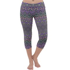 Boho Hearts And Flowers Capri Yoga Leggings by SpinnyChairDesigns