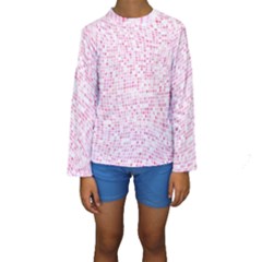 Pink And White Checkered Kids  Long Sleeve Swimwear by SpinnyChairDesigns