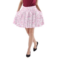 Pink And White Checkered A-line Pocket Skirt by SpinnyChairDesigns