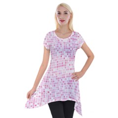 Pink And White Checkered Short Sleeve Side Drop Tunic by SpinnyChairDesigns