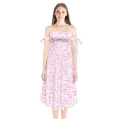 Pink And White Checkered Shoulder Tie Bardot Midi Dress by SpinnyChairDesigns